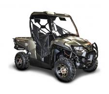 New 2018 KYMCO UXV 450I LE HUNTER uilt on a go-anywhere chassis, the KYMCO UXV 450i Hunter sports special features of: black and silver aluminum 12” alloy wheels; factory-Installed 3,000lb. NuJet winch; hard top; full windshield; Elka Shocks Stage 1; front and rear bumpers; front and rear light guards; front and rear fender guards; and bed extender. This Load-It-and-Go UTV fits into the bed of most full-sized pickup trucks, and has additional standard equipment of; 443cc engine with EFI; bench seat and tilt steering wheel; 440-lb. bed capacity; gas-assist rear dump bed; built–in tailgate storage box; beverage holders; standard 2″ receiver; shifter gate to securely ensure proper gear selection. The UXV 450i Hunter’s compact chassis wins in rock climbing and dense woods, complemented by a 2WD and 4WD with differential lock. Available in the exclusive Hunter Matte Green.