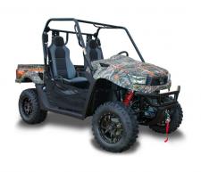 New 2018 KYMCO UXV 700I LE EPS CAMO The 2018 KYMCO UXV 700i LE EPS Camo is an evolution of KYMCO’s popular, practical side by side, with the added features of: Electronic Power Steering (EPS); alloy wheels; and 3,000-lb. winch. Also standard: 695cc four-valve, liquid cooled, single-cylinder engine, automatic CVT with H-L-N-R-P on-demand; 2WD/4WD differential lock; independent front and rear suspension; hydraulic-assist 440-lb. capacity dump bed; 1200 lb. towing capacity; two-inch receiver; under-seat and under-hood storage; digital gauges; New for 2018: Kaifa gas-reservoir shocks with three way adjustment; high-clearance curved front A-arms; improved CVT-drive; redesigned roll cage for increased headroom; high-back bucket seats; adjustable driver seat; improved seat belts with shock reduction shoulder harness and safety interlock switch; sport steering wheel; improved hand-brake lever; new graphics. The color, of course, is True Timber Camo that confuses the heck out of Elk.
