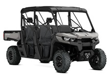 New 2017 CAN-AM DEFENDER MAX XT HD8 PURE MAGNESIUM METALLIC The Defender MAX XT comes equipped with many factory-installed accessories including 27 in. (68.6 cm) Maxxis Bighorn 2.0 tires mounted on 14 in. (35.6 cm) wheels and Dynamic Power Steering for better handling and steering.