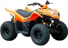 New 2017 KYMCO MONGOOSE 90 S With street cred owed to its competitive successes in the Grand National Cross Country series and ATV motocross series, the Mongoose 90S is a youth-sized sport quad with an attitude. Powered by an air-cooled, 89cc engine, the Mongoose 90S rides big with power routed through KYMCO’s popular CVT automatic transmission. Front drum brakes and rear discs provide the stopping power and ride stabilization comes from single A-arm front suspension and swing arm rear suspension mated to pre-load adjustable shocks. A screw-type throttle limiter allows parents to set speed and power limits based on their child’s skill and experience.