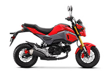 New 2017 HONDA GROM PEARL RED If you—and about three-quarters of the planet—thought the Honda Grom was cool before, check out the new 2017 version! The first thing you’ll notice is the new, aggressive bodywork and rad new colors. Then pay some attention to the new headlight—its LED design not only looks fresh, but it works great too. There’s a new two-tier seat, a more defined tail section, and a new low-mount muffler design.