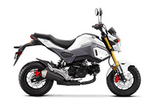 New 2017 HONDA GROM PEARL WHITE If you—and about three-quarters of the planet—thought the Honda Grom was cool before, check out the new 2017 version! The first thing you’ll notice is the new, aggressive bodywork and rad new colors. Then pay some attention to the new headlight—its LED design not only looks fresh, but it works great too. There’s a new two-tier seat, a more defined tail section, and a new low-mount muffler design.