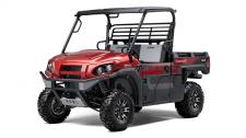 New 2018 KAWASAKI MULE PRO-FXR CANDY PERSIMMON RED THE “PLAY†SIDE OF THE KAWASAKI MULE™ PRO SERIES FAMILY JUST GOT STRONGER WITH THE NEW 2018 MULE PRO-FXR™ SIDE X SIDE. EQUIPPED WITH PREMIUM FEATURES AND AGGRESSIVE STYLING, THE MULE PRO-FXR IS A TRUE BOSS VEHICLE.
Rugged compact size with stylized front grill and hood, painted finish, aggressive graphics plus comfortable 2-tone contoured seat with FXR badging
Durable steel front and rear bumpers add to the rugged and capable appearance while helping to protect fenders and bodywork
Front and rear independent suspension delivers class-leading ride comfort by effectively dampening both low speed and high speed bumps
A wide stance gives a confidence-inspiring grip, even on tricky terrain for a planted ride
Power through the day with responsive steering, a tight turning radius, short wheelbase and selectable 2WD/4WD and rear differential lock