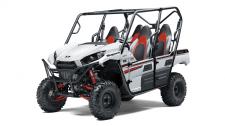 New 2018 KAWASAKI TERYX4 BRIGHT WHITE • Aggressive front end styling
• Optimized settings for Fox Podium 2.0 shocks
• The Kawasaki STRONG 3-Year Limited Warranty
• Continuously Variable Transmission (CVT) with
confidence-inspiring automatic engine braking performance
Eager for action, the Kawasaki Teryx4 side x side is built to dominate the most demanding trails. With the perfect combination of rugged sport performance and useful capability, the Teryx4 is up for a variety of challenges. Backed by the strength of Kawasaki Heavy Industries, Ltd. (KHI) and the Kawasaki STRONG 3-Year Limited Warranty, the Teryx4 is a versatile side x side that you can depend on.