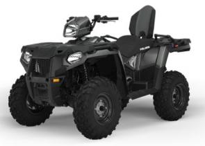 RIDE COMFORTABLE
Efficient underbody airflow makes for a comfortable, cooler and quieter ride, while the 9.5” rear suspension travel keeps the ride smooth even when the trail isnt.

Polaris sportsman touring 570 speeding down a trail
RIDE LONGER AND FURTHER
Industry’s fastest-engaging all-wheel drive and class-leading ground clearance manuevers over rocks without hesitation. Pair that with 8 gallons of sealed storage and factory-installed third headlight, you can ride for as long as you want.

2 riders on a polaris sportsman touring 570  cruising through a field
DO MORE, WITH SPORTSMAN
NEW more powerful battery for reliable starts, over 1,200 lb towing capacity to haul more, 575 lb payload capacity and 270 lb of combined front and rear rack capacity. Factory-installed winch and plow mount plate allows for speedy accessory integration to get the tough jobs done quickly.