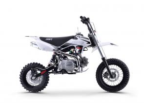 ENGINE	 
 	Engine Type	YX™, Single Cylinder, 4 Stroke, Air Cooled
 	Displacement	107 cc
 	Bore x Stroke	52.4 mm x 49.5 mm
 	Rated Output	6.2 hp @ 7,500 rpm
 	Fuel Supply	Carburetor, 16 mm
 	Ignition	CDI
 	Starter	Kick
 	Transmission	4-up Manual
 	CHASSIS
 	Front Suspension	Hydraulic, Conventional
 	Rear Suspension	265 mm Mono Shock
 	Front Brake	Disc
 	Rear Brake	Disc
 	Front Wheel / Tire	Anodized Alloy / 2.75 - 12
 	Rear Wheel / Tire	Anodized Alloy / 3.00 - 10
 	Frame	Steel Backbone Frame
 	Swingarm	Steel, Straight Type
 	DIMENSIONS	 
 	Wheelbase	42.5 inches
 	Seat Height	29 inches
 	Ground Clearance	10 inches
 	Fuel Tank	0.8 gallons
 	Weight	122 pounds
 	L x W x H	59 x 29 x 40 inches
 	OTHER	 
 	Colors	Red, Blue, Green, Orange, Black, White
 	Warranty	30-day (Parts Only) Limited Warranty Coverage