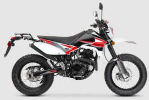 SPECIFICATIONS
ENGINE	 
 	Engine Type	Single Cylinder, 4 Stroke, Air Cooled
 	Displacement	249 cc
 	Bore x Stroke	72 mm x 61.2 mm
 	Compression Ratio	9.4 : 1
 	Rated Output	18.1 hp @ 7,000 rpm
 	Fuel Supply	Carburetor, 26 mm
 	Ignition	CDI
 	Starter	Electric
 	Transmission	5-speed Manual; 1-down, 4-up
 	CHASSIS
 	Front Suspension	41 mm Compression Adjustable Forks, Inverted; 8 inches Travel
 	Rear Suspension	Standard Coil Spring Shock
 	Front Brake	250 mm Disc
 	Rear Brake	240 mm Disc
 	Front Wheel / Tire	Aluminum Alloy / 4.60 - 18
 	Rear Wheel / Tire	Aluminum Alloy / 5.10 - 17
 	Frame	Steel
 	Swingarm	Aluminum Alloy, Straight Type
 	DIMENSIONS	 
 	Wheelbase	57 inches
 	Seat Height	35 inches
 	Ground Clearance	8 inches
 	Fuel Tank	2.6 gallons
 	Weight	328 pounds
 	L x W x H	81 x 30.5 x 44 inches
 	OTHER	 
 	Colors	White, Black, Orange
 	Warranty	12-month / 12,000-mile Limited Warranty Coverage