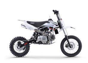 ENGINE	 
 	Engine Type	BangEn™, Single Cylinder, 4 Stroke, Air Cooled
 	Displacement	124 cc
 	Bore x Stroke	54 mm x 54 mm
 	Rated Output	7.3 hp @ 7,500 rpm
 	Fuel Supply	Carburetor, 22 mm
 	Ignition	CDI
 	Starter	Electric (Battery 12 v 3 ah)
 	Transmission	Automatic
 	CHASSIS
 	Front Suspension	Hydraulic, Conventional
 	Rear Suspension	275 mm Mono Shock
 	Front Brake	Disc
 	Rear Brake	Disc
 	Front Wheel / Tire	Steel / 2.50 - 14
 	Rear Wheel / Tire	Steel / 3.00 - 12
 	Frame	Double Bar Steel Frame
 	Swingarm	Steel, Straight Type
 	DIMENSIONS	 
 	Wheelbase	47 inches
 	Seat Height	30 inches
 	Ground Clearance	10.5 inches
 	Fuel Tank	0.8 gallons
 	Weight	129 pounds
 	L x W x H	65 x 29 x 40 inches
 	OTHER	 
 	Colors	Red, Blue, Green, Orange, Black, White
 	Warranty	30-day (Parts Only) Limited Warranty Coverage